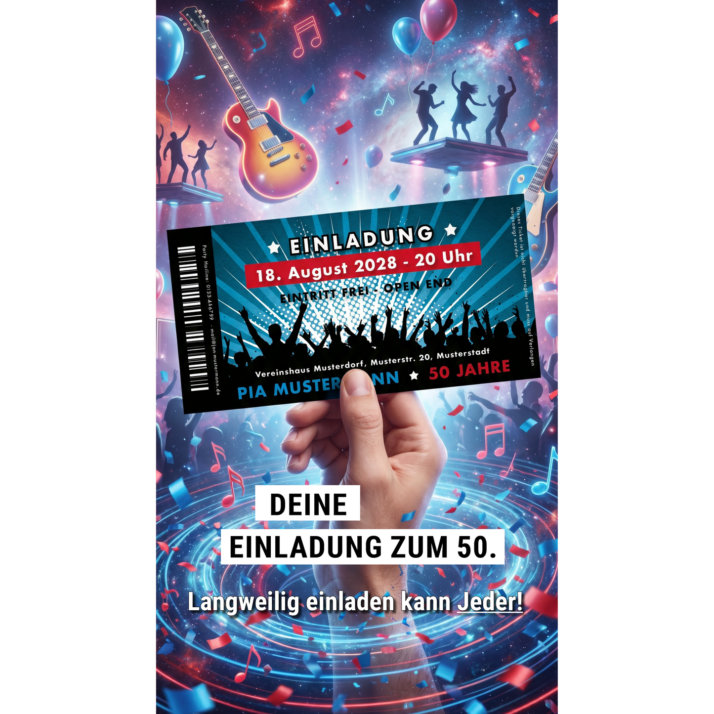 Einladung zum 50. Geburtstag: Ticket - Individuelle Einladung