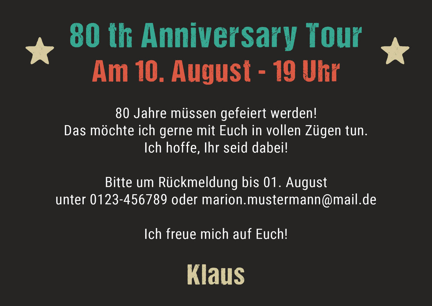 Einladung zum 80. Geburtstag: Vintage 1945