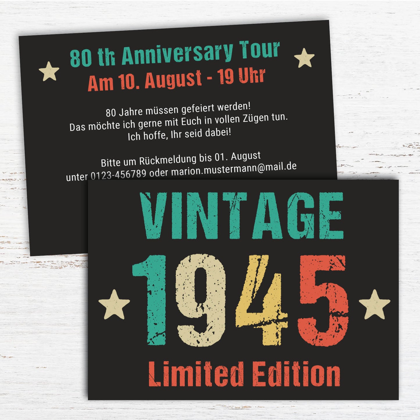 Einladung zum 80. Geburtstag: Vintage 1945