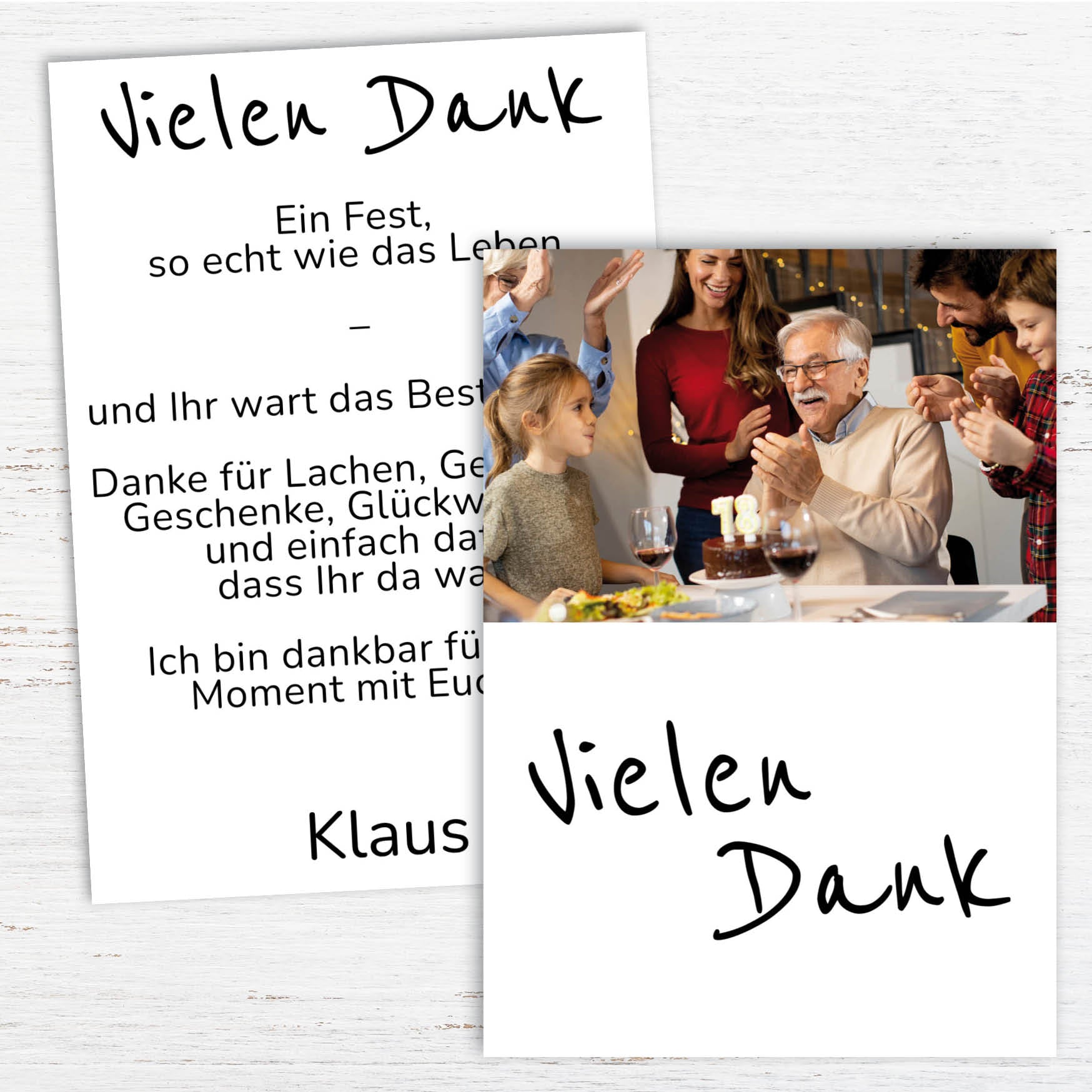 Danksagung Geburtstag: Weiß mit Foto