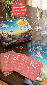 Geschenkpapier 3er Set Lebensfreude 2, Geschenkverpackung DIN A2; Geburtstags-Karte mit Umschlag braun