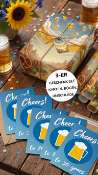 Geschenkpapier 3er Set Bier, Geschenkverpackung DIN A2; Geburtstagskarte mit Umschlag braun - Individuelle Einladung
