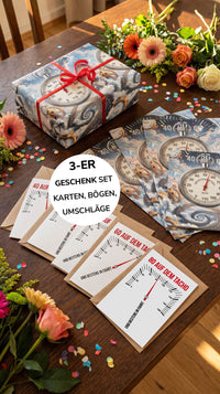 Geschenkpapier 3er Set Tacho, Geschenkverpackung DIN A2; Geburtstagskarte mit Umschlag braun - Individuelle Einladung