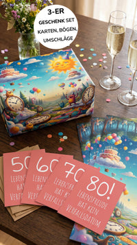 Geschenkpapier 3er Set Lebensfreude 2, Geschenkverpackung DIN A2; Geburtstags-Karte mit Umschlag braun - Individuelle Einladung