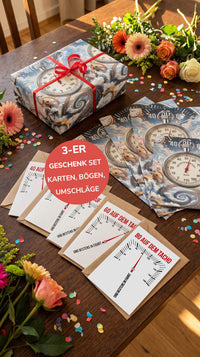 Geschenkpapier 3er Set Tacho, Geschenkverpackung DIN A2; Geburtstagskarte mit Umschlag braun