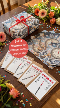 Geschenkpapier 5er Set Tacho, Geschenkverpackung DIN A2; Geburtstagskarte mit Umschlag braun