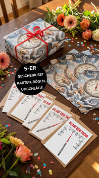 Geschenkpapier 5er Set Tacho, Geschenkverpackung DIN A2; Geburtstagskarte mit Umschlag braun - Individuelle Einladung