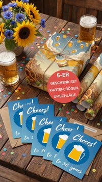Geschenkpapier 5er Set Bier, Geschenkverpackung DIN A2; Geburtstagskarte mit Umschlag braun