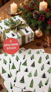 Liebevolles Geschenkpapier Weihnachten Set 5 Bögen Tannenbaum - süßes Motiv für Weihnachten