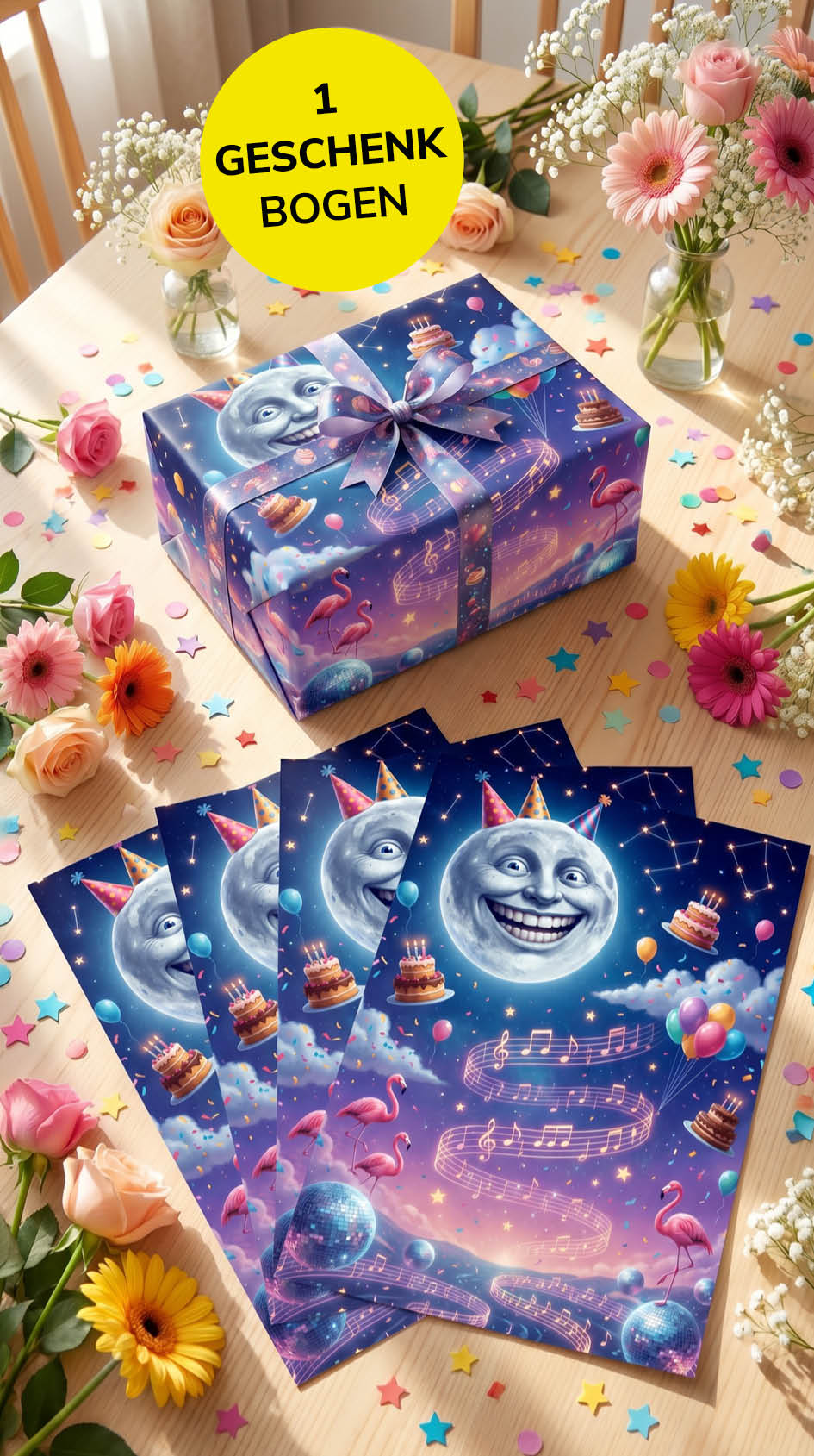 Lustiges Geschenkpapier 1 Bogen PARTY night - witziges Motiv zum Geburtstag