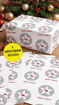 Liebevolles Geschenkpapier Weihnachten 1 Bogen Merry Xmas - cleanes Motiv für Weihnachten