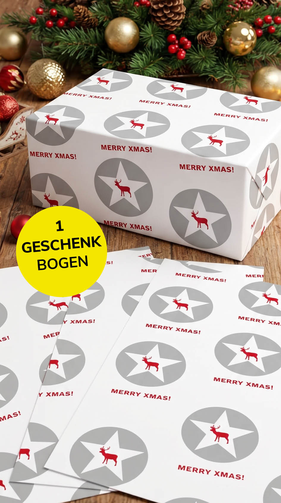 Liebevolles Geschenkpapier Weihnachten 1 Bogen Merry Xmas - cleanes Motiv für Weihnachten