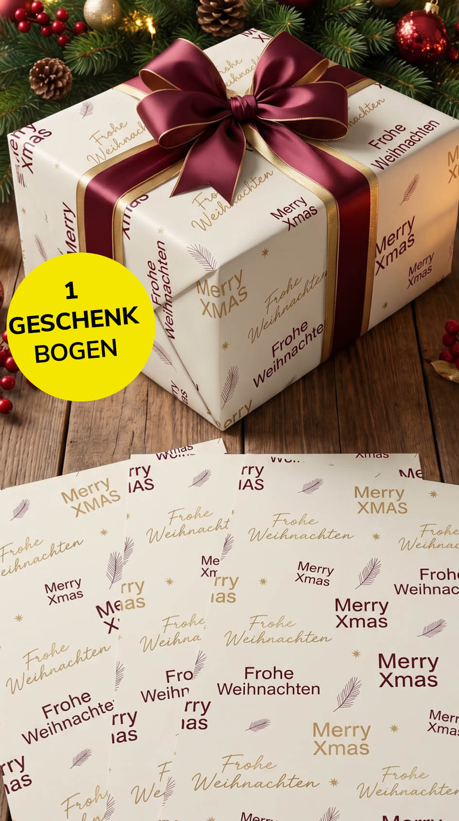 Elegantes Geschenkpapier Weihnachten 1 Bogen Elegante Typographie  - Motiv für Weihnachten