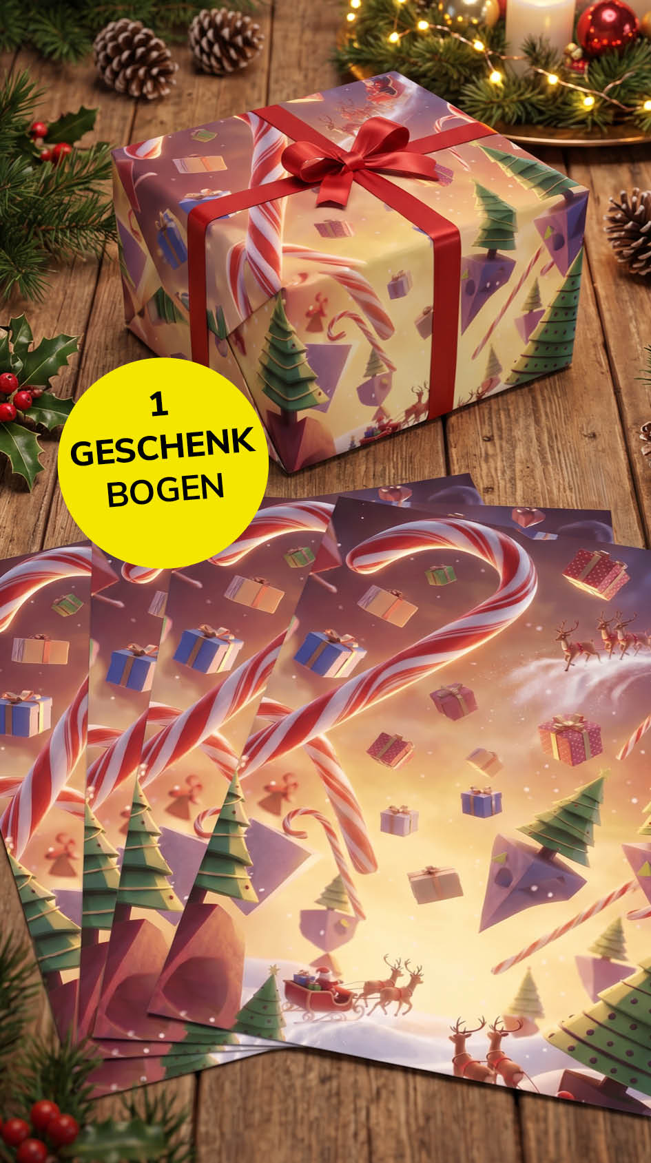 Tolles Geschenkpapier Weihnachten 1 Bogen Santa´s Gravity  - Motiv für Weihnachten