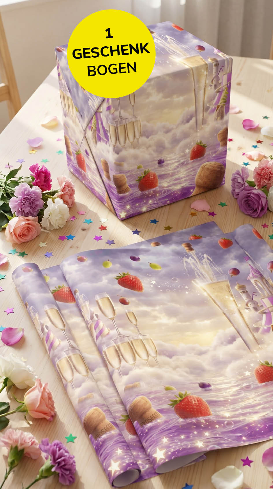 Lustiges Geschenkpapier 1 Bogen Prosecco - witziges Motiv zum Geburtstag