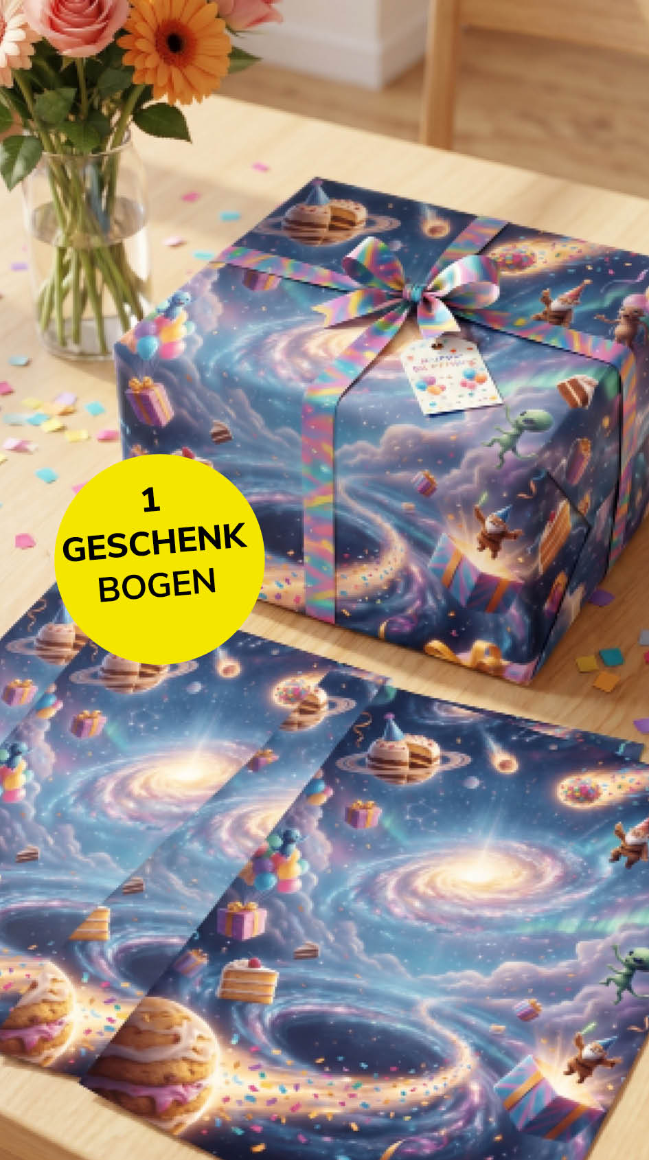 Lustiges Geschenkpapier 1 Bogen Sternzeichen Space Birthday - witziges Motiv zum Geburtstag