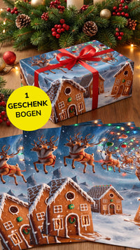 Süßes Geschenkpapier Weihnachten 1 Bogen Knusperhäuschen - Motiv für Weihnachten