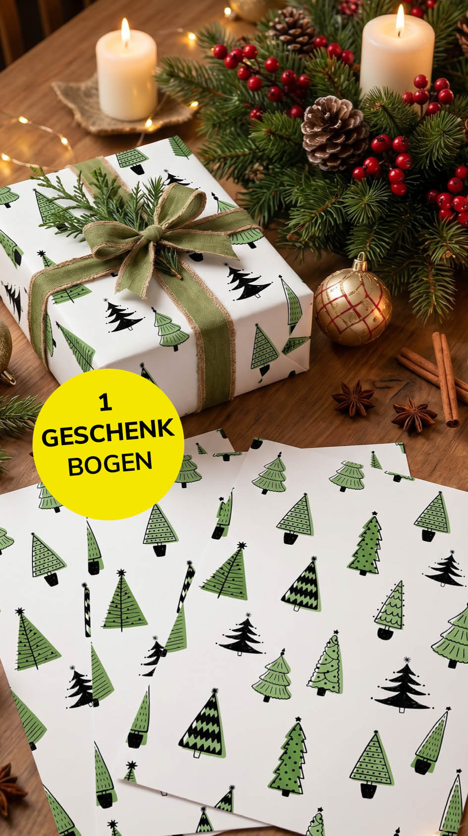 Liebevolles Geschenkpapier Weihnachten 1 Bogen Tannenbaum - süßes Motiv für Weihnachten
