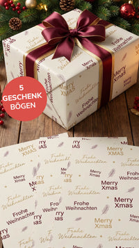 Elegantes Geschenkpapier Weihnachten Set 5 Bögen Elegante Typographie  - Motiv für Weihnachten