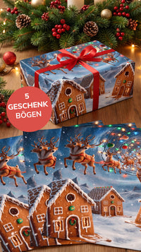 Süßes Geschenkpapier Weihnachten Set 5 Bögen Knusperhäuschen - Motiv für Weihnachten