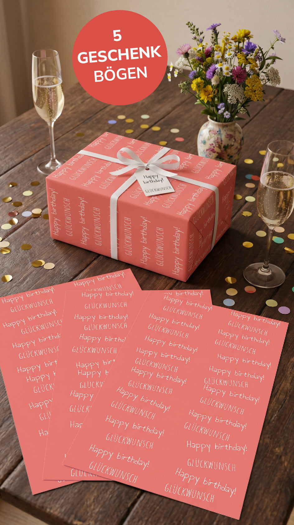 Lustiges Geschenkpapier Set 5 Bögen Lebensfreude - witziges Motiv zum Geburtstag