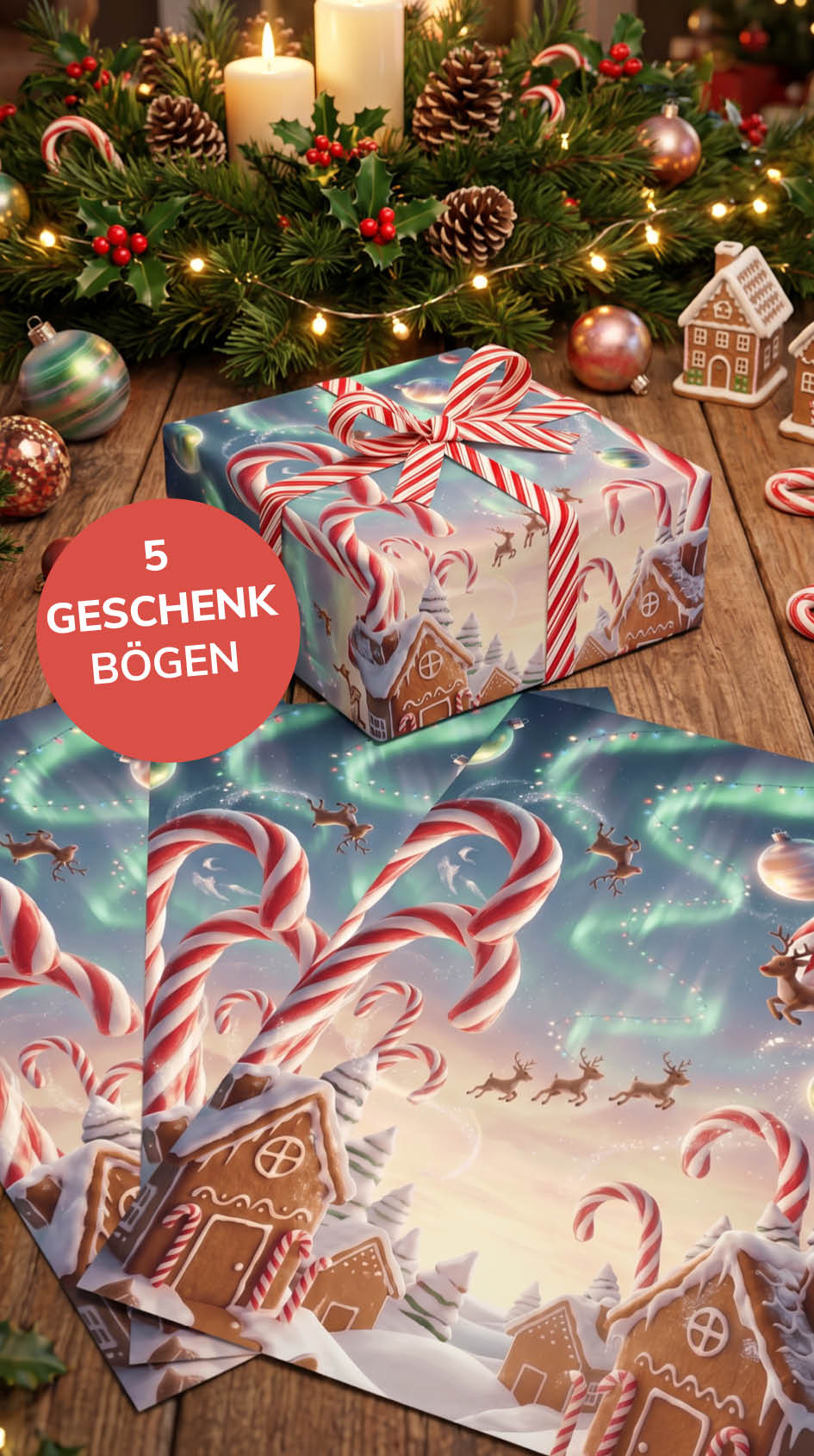 Tolles Geschenkpapier Weihnachten Set 5 Bögen Nordlichter - Motiv für Weihnachten