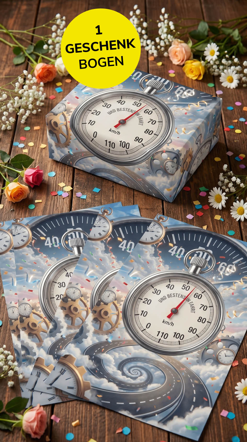 Lustiges Geschenkpapier 1 Bogen Tacho - witziges Motiv zum Geburtstag