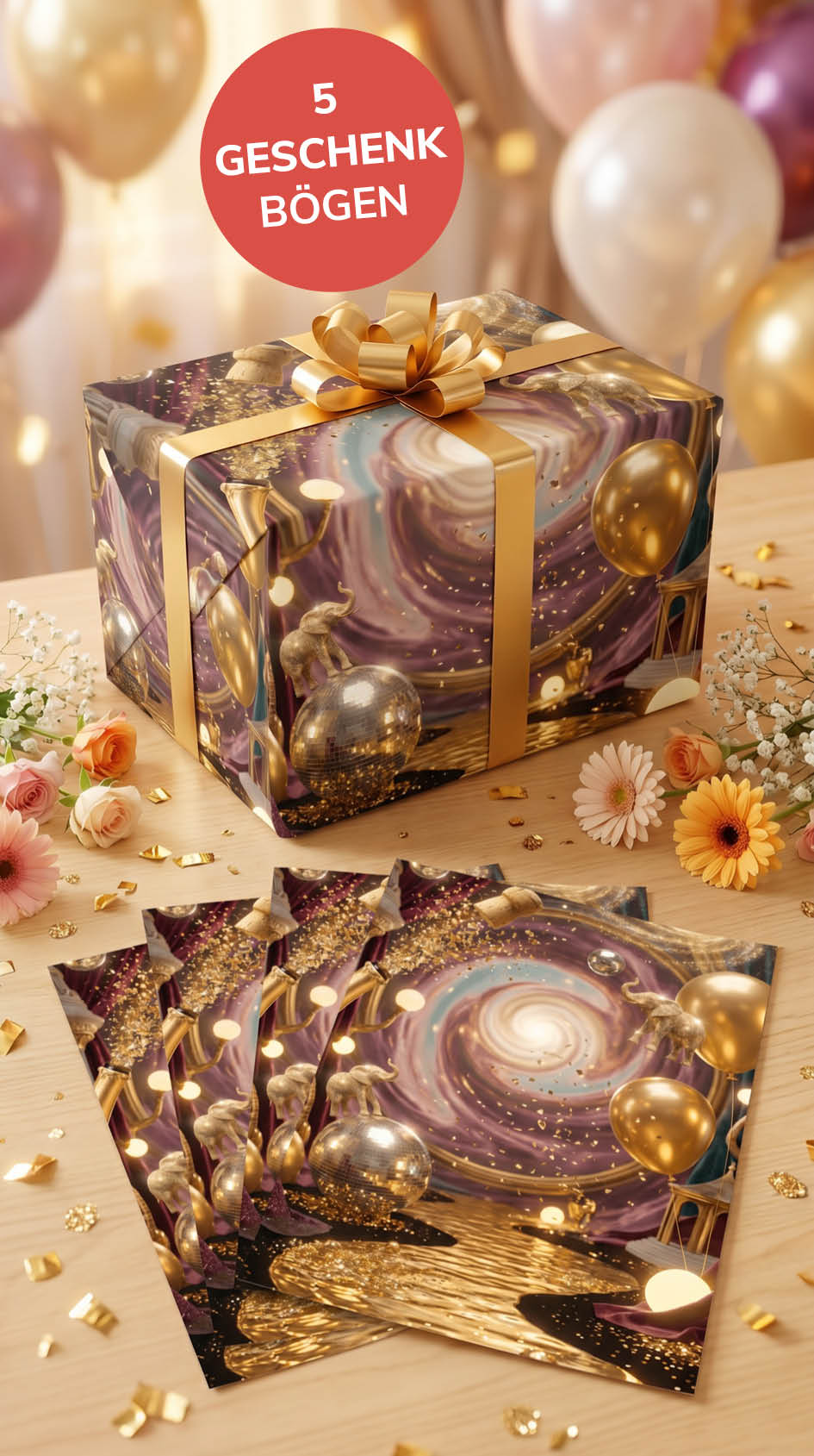 Edles Geschenkpapier Set 5 Bögen VIP - witziges Motiv zum Geburtstag