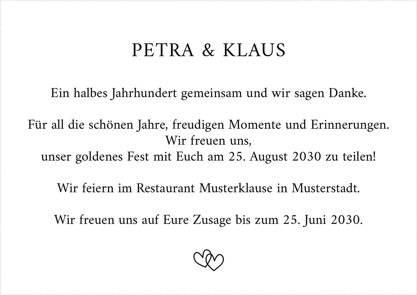 Einladung zur Goldenen Hochzeit: Wahre Liebe