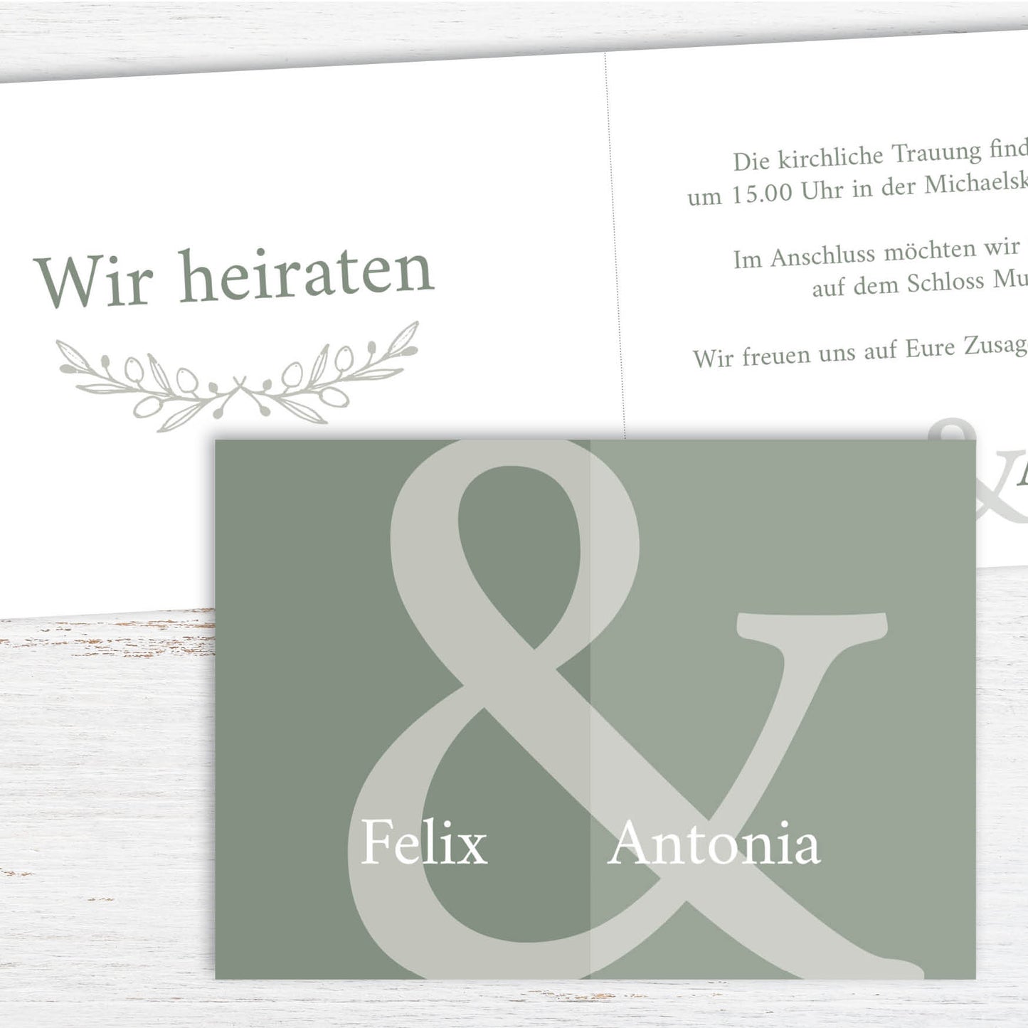 Einladungskarte zur Hochzeit: Namen in Aloe Vera