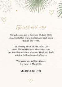 Einladung Hochzeit Botanical – Karte Eukalyptus, Palmwedel & Gold | Greenery Stil