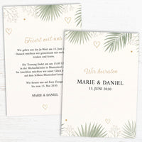 Einladung Hochzeit Botanical – Karte Eukalyptus, Palmwedel & Gold | Greenery Stil