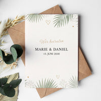 Einladung Hochzeit Botanical – Karte Eukalyptus, Palmwedel & Gold | Greenery Stil