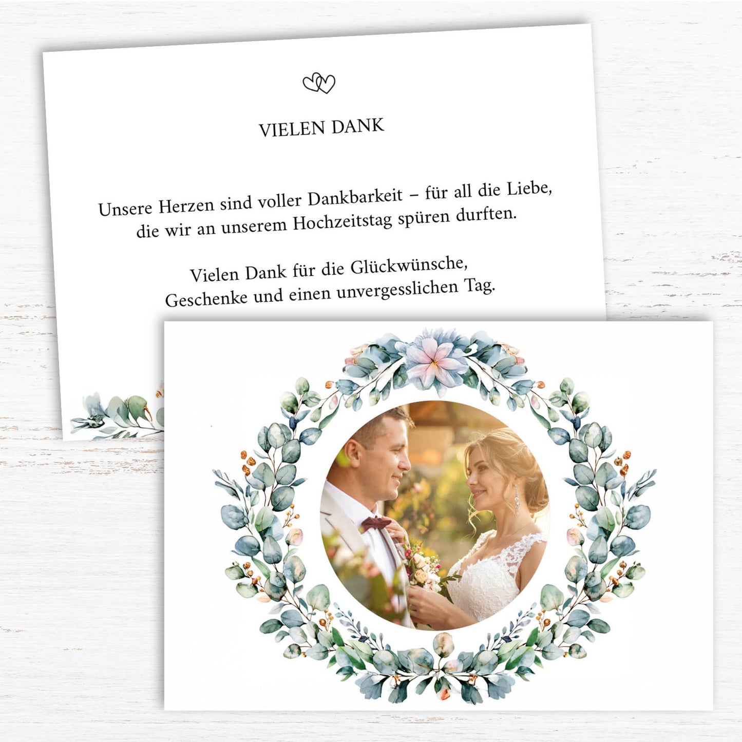 Danksagungskarten zur Hochzeit: Eukalyptus mit Foto