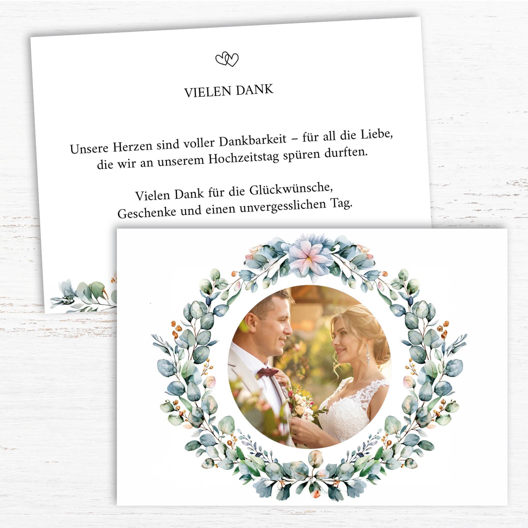 Danksagungskarten zur Hochzeit: Eukalyptus mit Foto