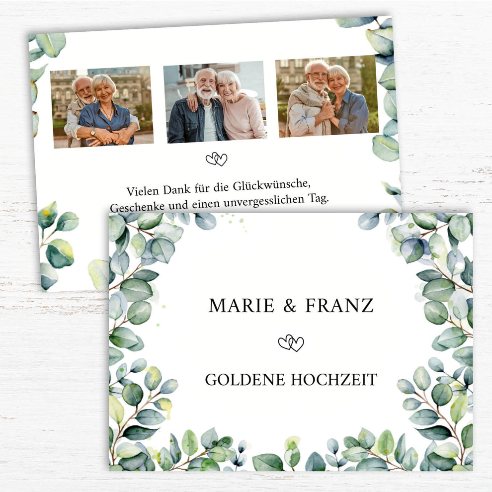 Danksagungskarte Goldene Hochzeit – Elegante Eukalyptus Karte Foto