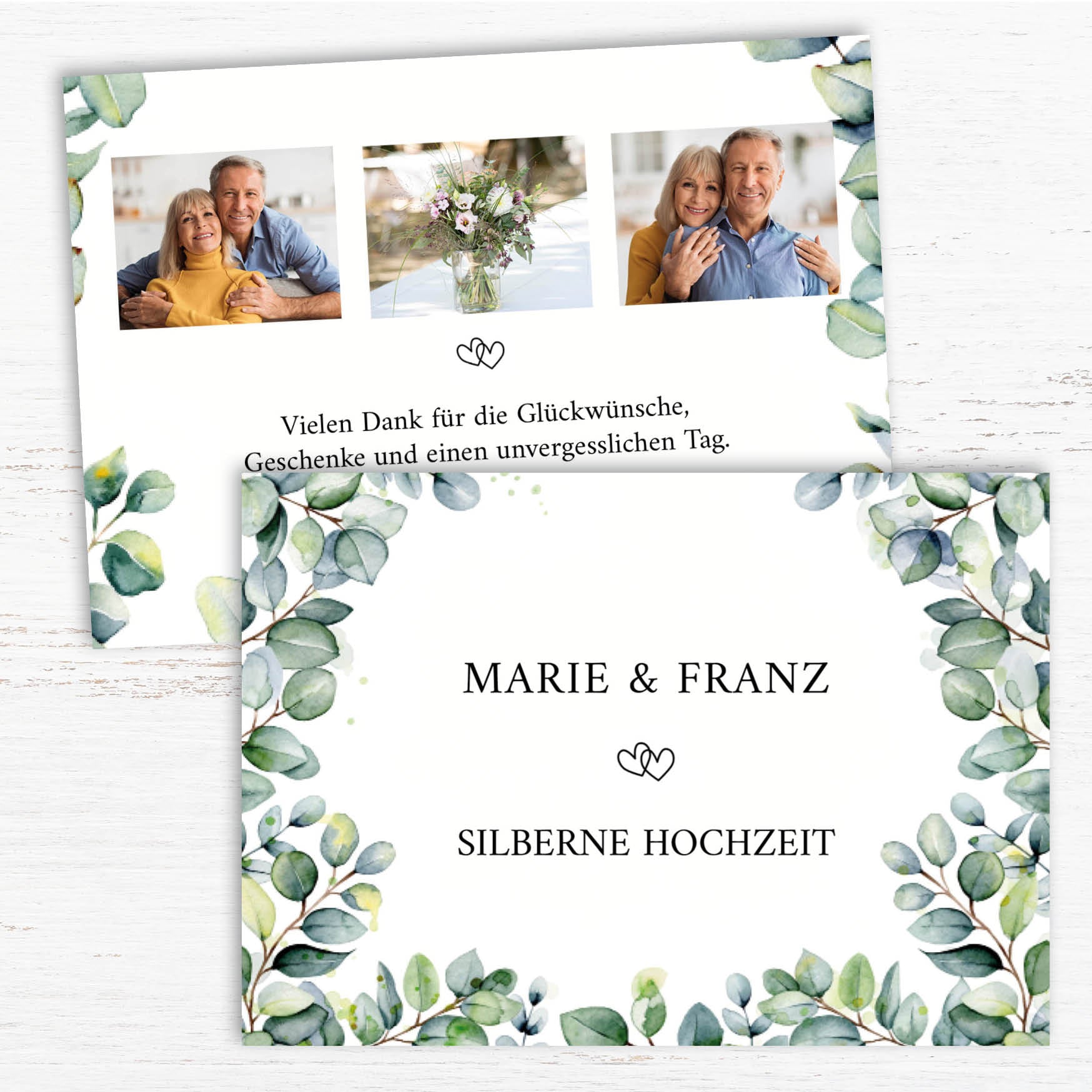 Danksagungskarte zur Silbernen Hochzeit: Eukalyptus Ranken