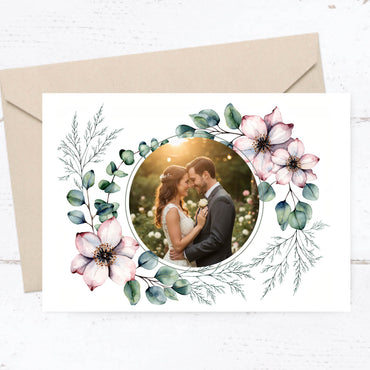 Danksagungskarten zur Hochzeit: Romantic flowers mit Foto