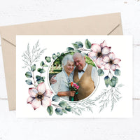 Danksagungskarte zur Goldenen Hochzeit: Romantische Blumen mit Foto