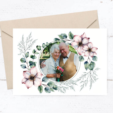 Danksagungskarte zur Goldenen Hochzeit: Romantische Blumen mit Foto