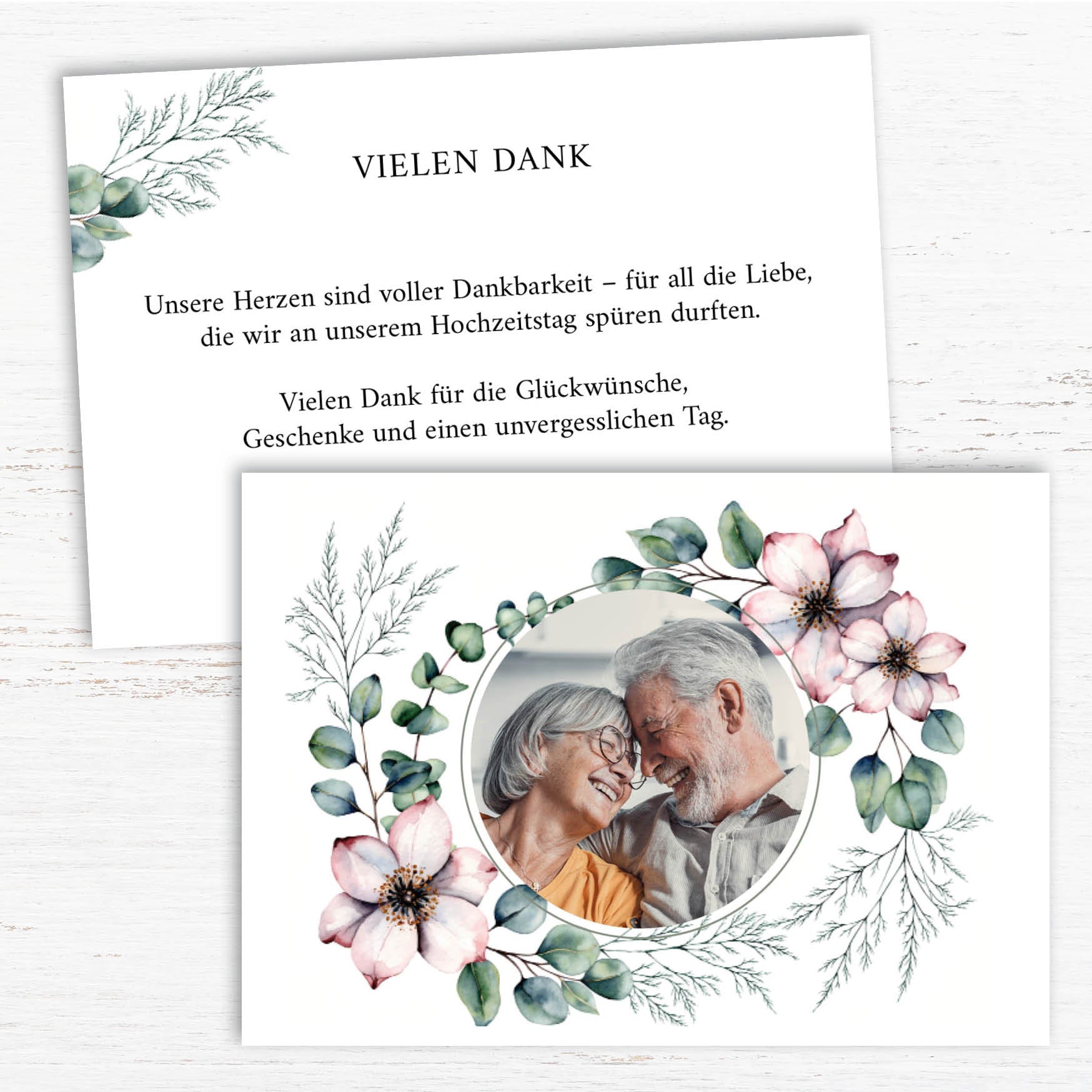 Danksagungskarte zur Silbernen Hochzeit: Romantische Blumen mit Foto