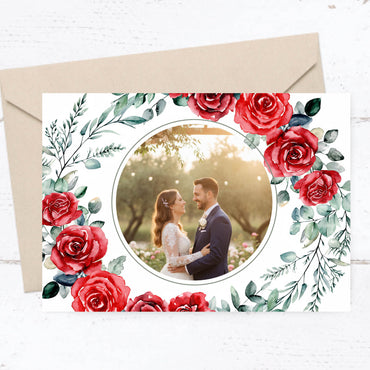 Danksagungskarten zur Hochzeit: Romantische Rosen mit Foto