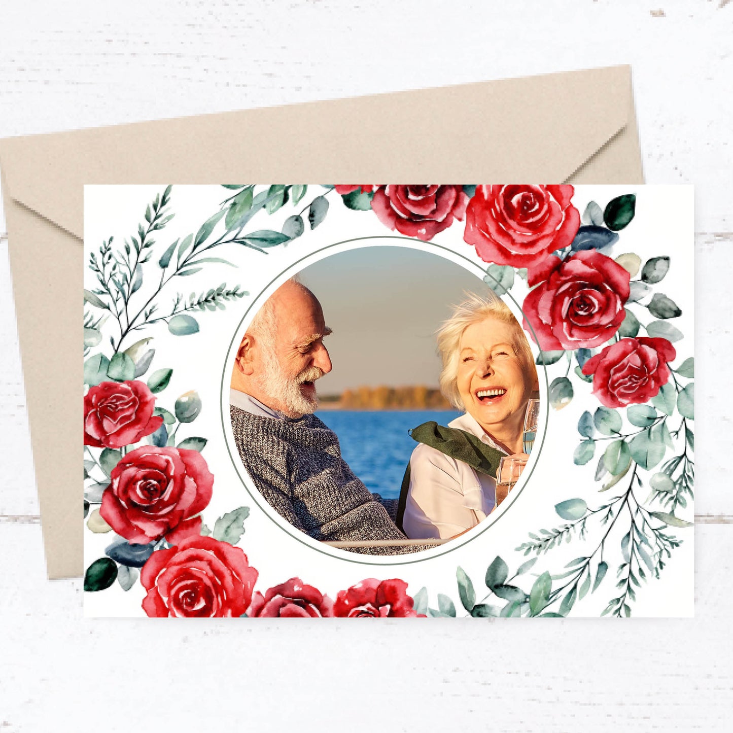 Danksagungskarte zur Goldenen Hochzeit: Romantische Rosen mit Foto