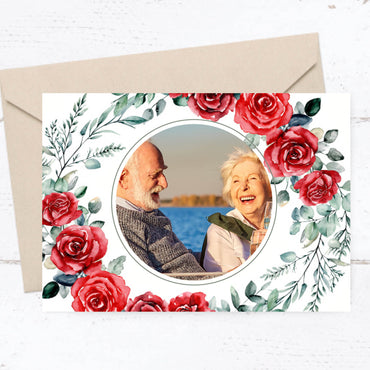 Danksagungskarte zur Goldenen Hochzeit: Romantische Rosen mit Foto