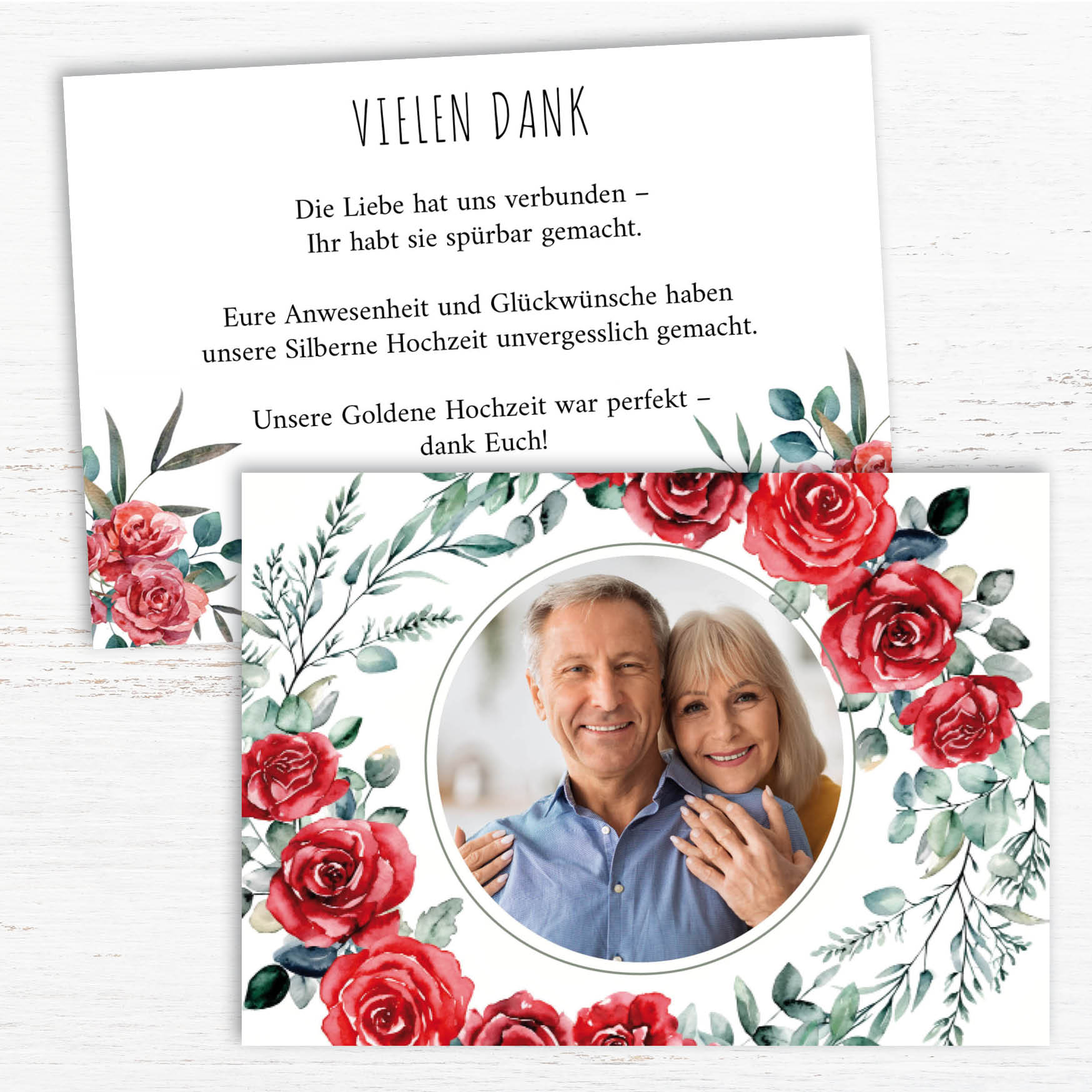 Danksagungskarte zur Silbernen Hochzeit: Romantische Rosen mit Foto
