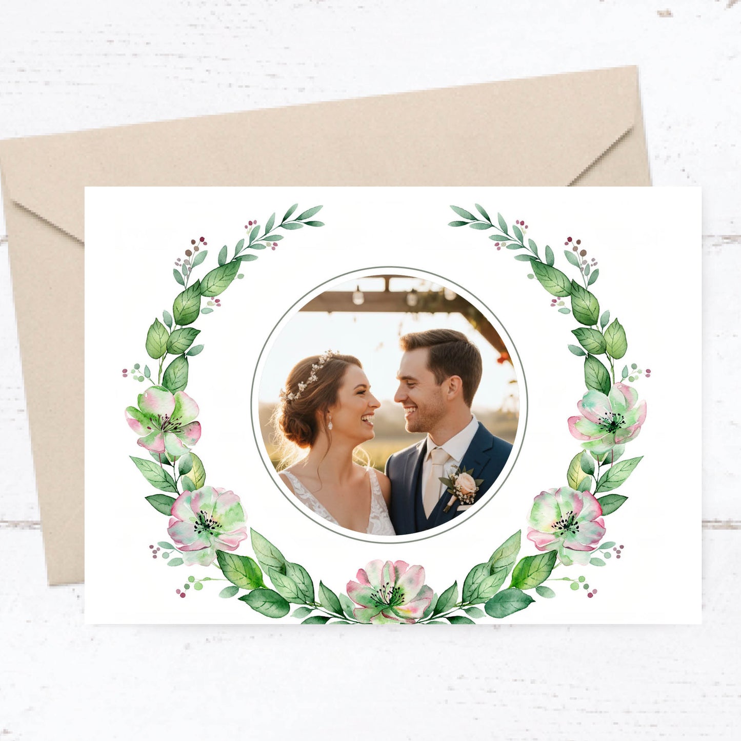 Danksagungskarten zur Hochzeit: Zarte Blüten mit Foto