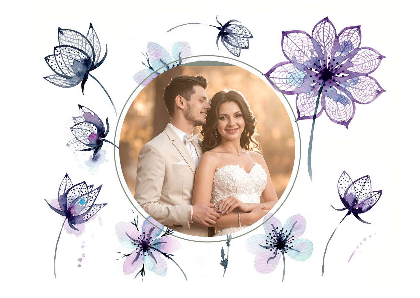 Danksagungskarten zur Hochzeit: Floral modern mit Foto