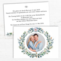 Einladung zur Hochzeit: Eukalyptus mit Foto