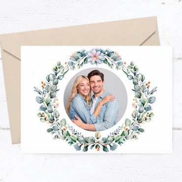 Einladung zur Hochzeit: Eukalyptus mit Foto