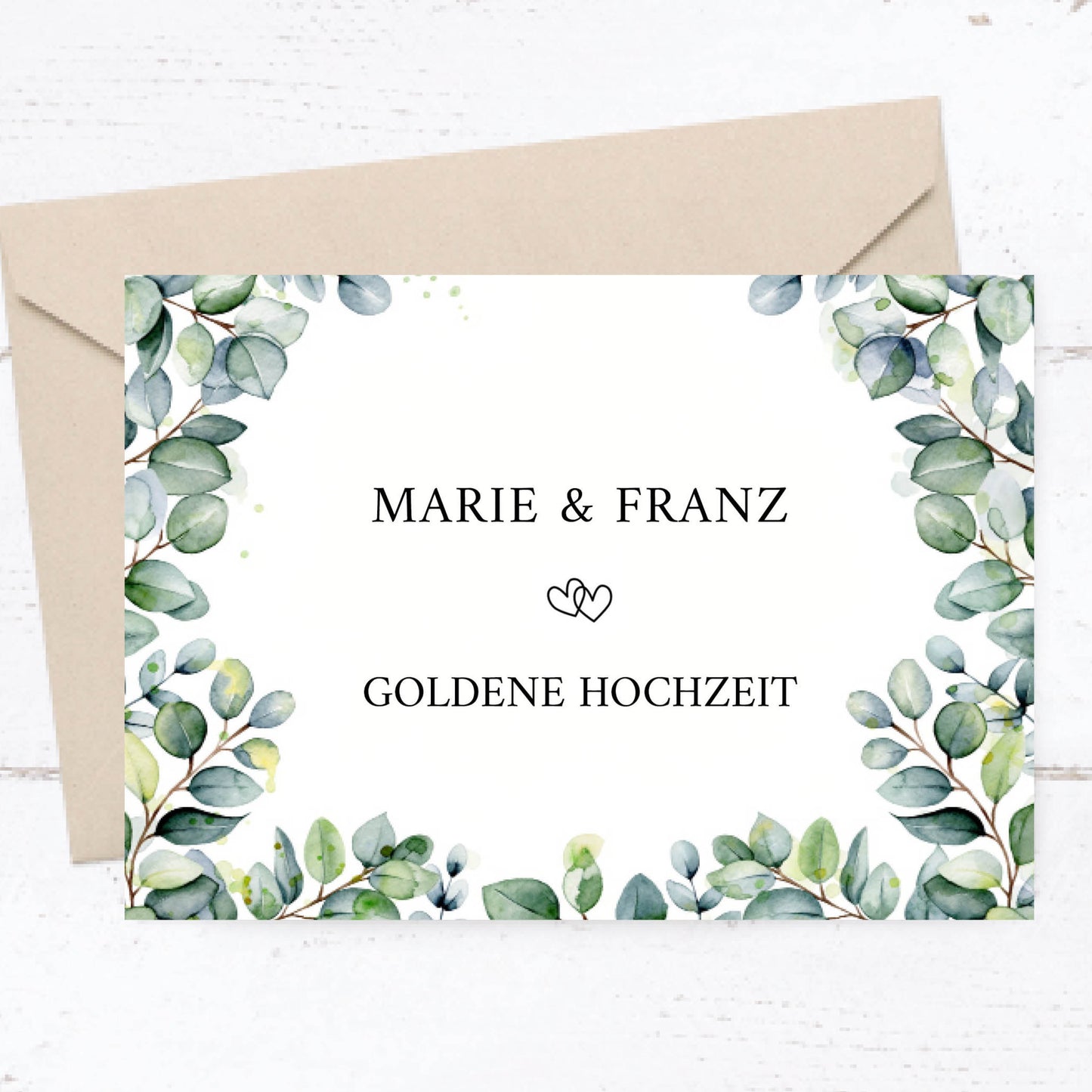 Danksagungskarte zur Goldenen Hochzeit: Eukalyptus Ranken